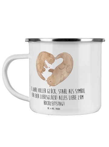 Mr. & Mrs. Panda Camping Emaille Tasse 11. Hochzeitstag Stahlhoc... in Weiß