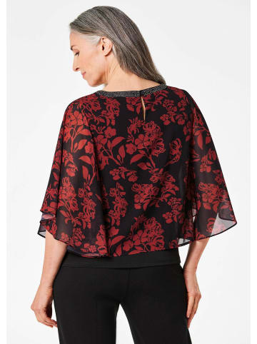 GOLDNER Kurzgröße:  Florale Printbluse, U-Boot-Ausschnitt in schwarz / rot / geblümt