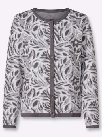 WITT WEIDEN Jacquard-Strickjacke in anthrazit-ecru-gemustert