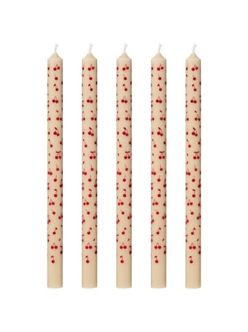IB Laursen DÜNNE Kerze mit Roten KIRSCHEN Ø 1,3 cm Länge 20 cm 5er Set