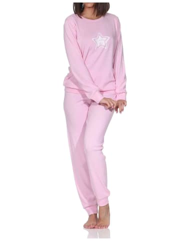 NORMANN Langarm Kuschel Interlock Schlafanzug Langarm Sterne Optik in pink