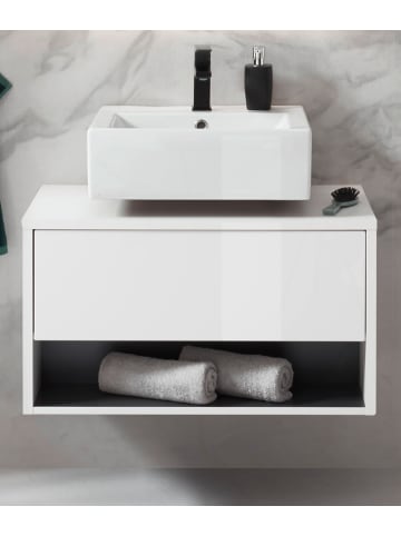 Furn.Design Waschbeckenunterschrank weiß Hochglanz, grau 80 cm hängend