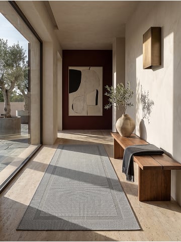 KADIMA DESIGN Teppichläufer Bordüre flachgewebt pflegeleicht Wohnzimmer Flur in Grau
