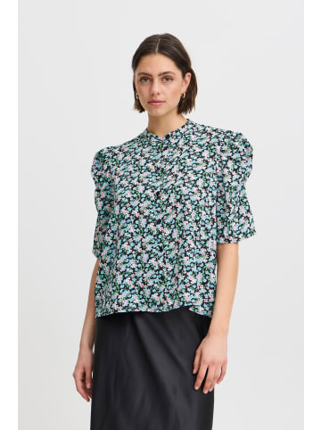 ICHI Kurzarm-Bluse IXNINA Regular fit in Total Eclipse w. Blue Flowers