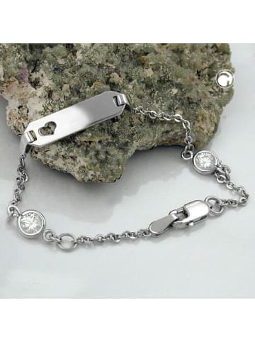 Gallay Schildarmband für Kinder 1,7mm Ankerkette mit Herz und 2 Zirkonias rhodiniert Silber 925 15cm in silber
