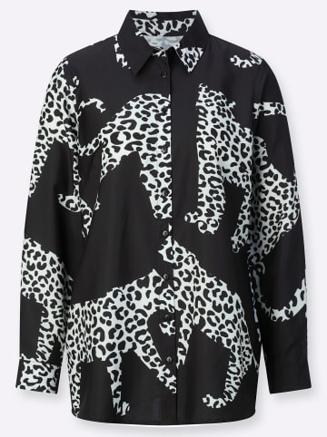 Sieh an! Longbluse in schwarz-ecru-bedruckt
