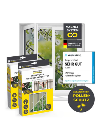 EASYmaxx Moskitonetz mit Pollenschutz 2er-Set grau 12 Magnetbefestigung für Fenster grau