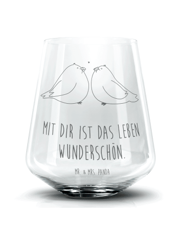 Mr. & Mrs. Panda Blümchentail Glas Turteltauben Liebe mit Spruch in Transparent