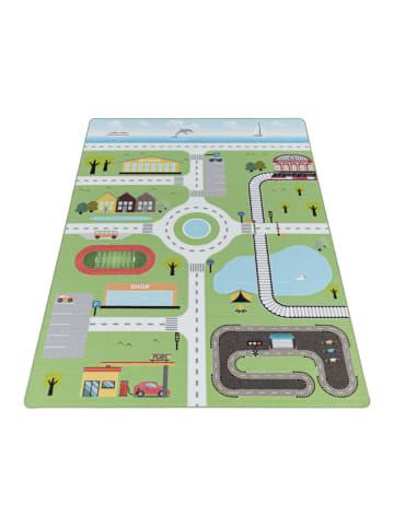 KADIMA DESIGN Teppich Kinder Flachgewebe Spielstraße Antirutsch Kinderzimmer in Grün
