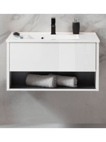 Furn.Design Waschbeckenunterschrank weiß Hochglanz 80 cm hängend, Waschtisch mit Waschbecken