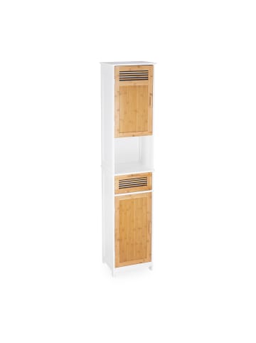 relaxdays Badschrank in Weiß/Braun - (B)39 x (H)180 x (T)30 cm