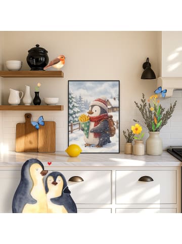 Mr. & Mrs. Panda Artprint Pinguin Winter Pommes Design ohne Spruch in Weiß