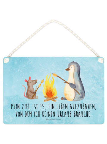 Mr. & Mrs. Panda Deko Schild Pinguin Lagerfeuer mit Spruch in Eisblau
