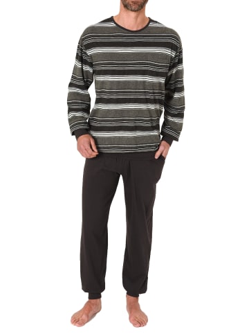 NORMANN Schlafanzug Pyjama langarm Bündchen Streifen - 75325 in dunkelgrau