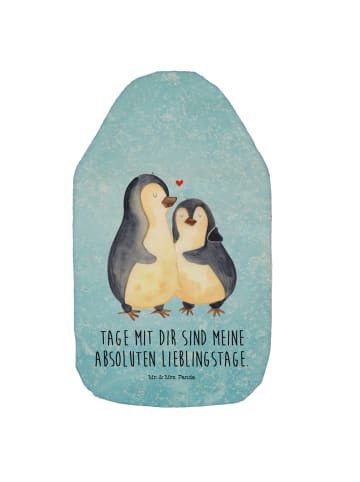 Mr. & Mrs. Panda Wärmekissen Pinguin umarmen mit Spruch in Eisblau