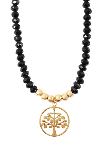 Adeliás Damen Halskette mit Anhänger – Lebensbaum aus Glas in schwarz