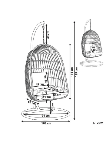 Beliani Hängesessel ALLERA in Weiß/Grau - (W) 102 x (H) 199 x (L) 102 cm