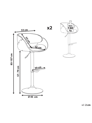 Beliani 2-tlg Drehhocker BAKU in Schwarz/Silber/Braun