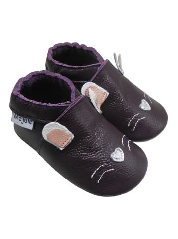 Mejale Tiefviolette Baby-Leder-Laufanfänger mit rutschfester Sohle – Kaninchen-Design
