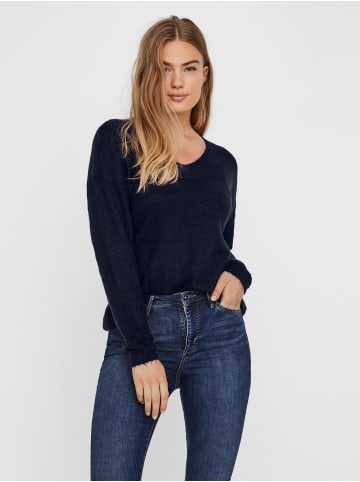 Vero Moda Strickpullover V-Ausschnitt Langarm Sweater VMCREWLEFILE in Navy