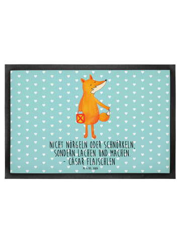 Mr. & Mrs. Panda Fußmatte außen Fuchs Laterne mit Spruch in Türkis Pastell