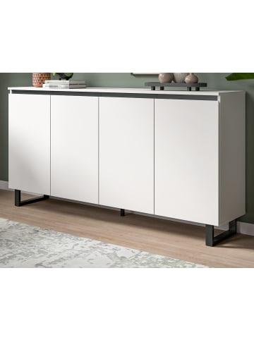 Inn.Furn Sideboard weiß mit schwarz, Kommode 4 Türen / 8 Fächer 160 cm mit Soft-Close
