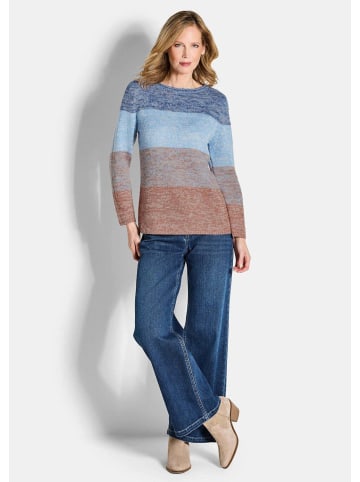 GOLDNER Kurzgröße:  Strickpullover Langarm Blockstreifenpullover, Melange in hellblau / camel / gemustert