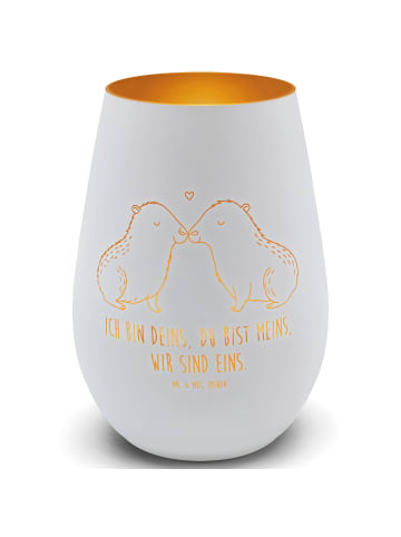 Mr. & Mrs. Panda Gold Windlicht Capybara Liebe mit Spruch in Weiß