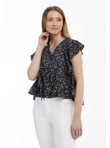 Usha Damen Kurzarmbluse in Schwarz Mehrfarbig