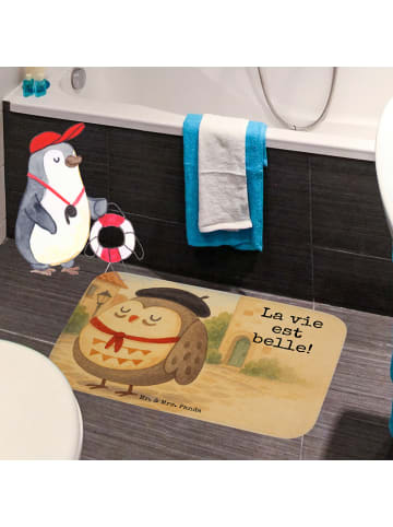 Mr. & Mrs. Panda Badteppich Eule Frankreich Design mit Spruch in Weiß