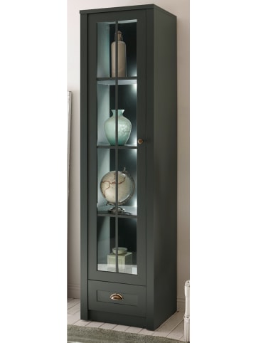 Furn.Design Vitrine grün Landhaus 50 x 197 cm, Vitrinenschrank für Wohn- und Esszimmer