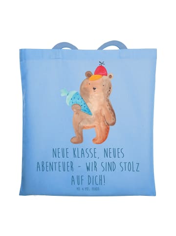 Mr. & Mrs. Panda Stofftasche Erster Schultag Abenteuer mit Spruch in Sky Blue