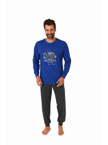 NORMANN Schlafanzug Pyjama langarm Bündchen - 70558 in blau