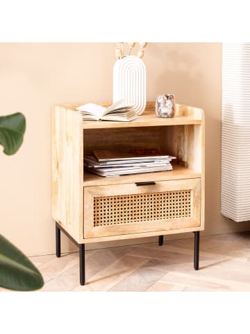 KADIMA DESIGN Nachtkonsole Massivholz / Rattan 50x60x40 cm Nachttisch Braun