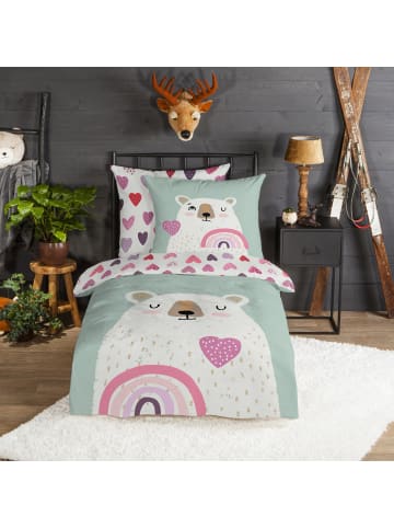 Good Morning Flanell Kinder-Wendebettwäsche in mint