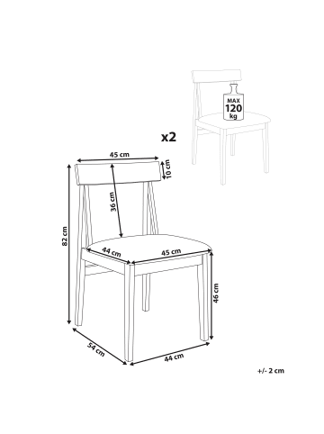 Beliani 2er-Set Esszimmerstuhl ISLE in Braun/Grau