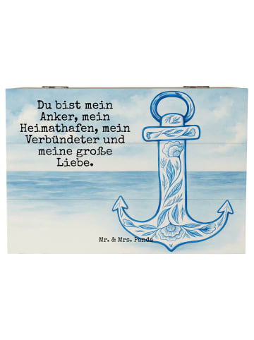 Mr. & Mrs. Panda Erinnerungskiste Anker Blau Design mit Spruch in Weiß