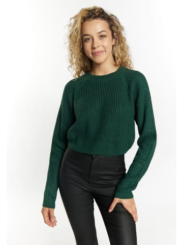 myMo Strick Cropped Pullover in Dunkelgrün