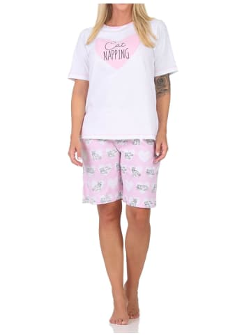 NORMANN Kurzarm Shorty Schlafanzug Pyjama Herz Katzenmotiv 125 205 360 in rosa
