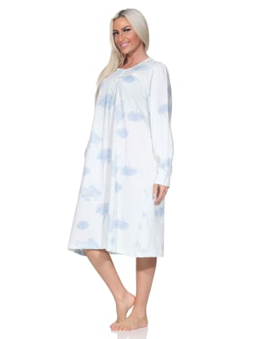 NORMANN Langarm Nachthemd klassische Design Knopfleiste am Hals - 87414 in hellblau1