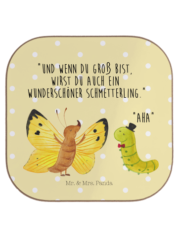 Mr. & Mrs. Panda Untersetzer Raupe Schmetterling mit Spruch in Gelb Pastell