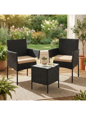 SONGMICS Gartenlounge-Set Funland in Schwarz-Taupe - (B)56 x (H)81 x (T)55 cm
