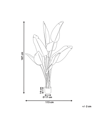 Beliani Kunstpflanze BANANA TREE in Grün/Schwarz - (W) 115 x (H) 187 x (L) 115 cm