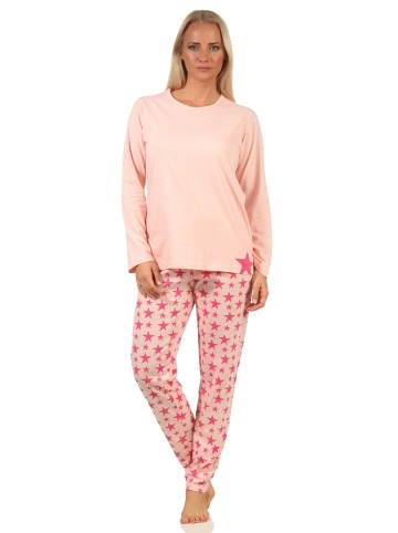 NORMANN Schlafanzug Pyjama langarm Sterne in rosa