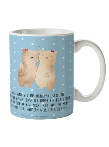 Mr. & Mrs. Panda Geschenktasse Bären Schwestern mit Spruch in Blau Pastell