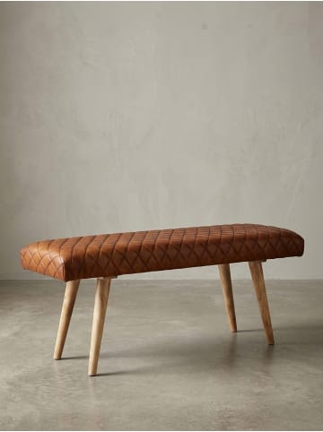KADIMA DESIGN Sitzbank Echtleder / Massivholz Bank 115x53x38 cm, 2er Polsterbank