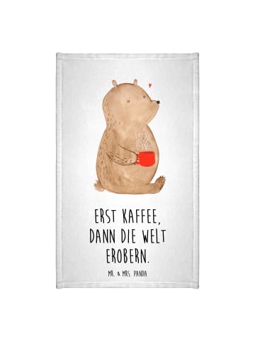 Mr. & Mrs. Panda Gästehandtuch Bär Kaffee mit Spruch in Weiß