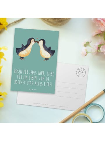 Mr. & Mrs. Panda Postkarte 10. Hochzeitstag Rosenhochzeit mit Sp... in Meeresbrise