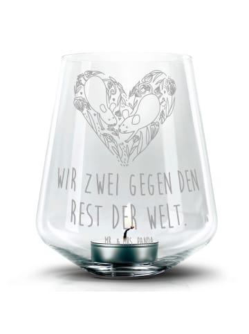 Mr. & Mrs. Panda Graviertes Windlicht Mäuse Herz mit Spruch in Transparent