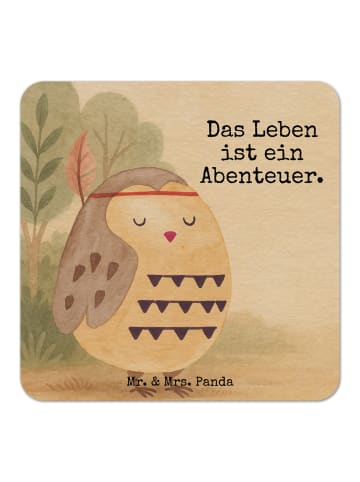 Mr. & Mrs. Panda Bierdeckel Eule Federschmuck Design mit Spruch in Weiß